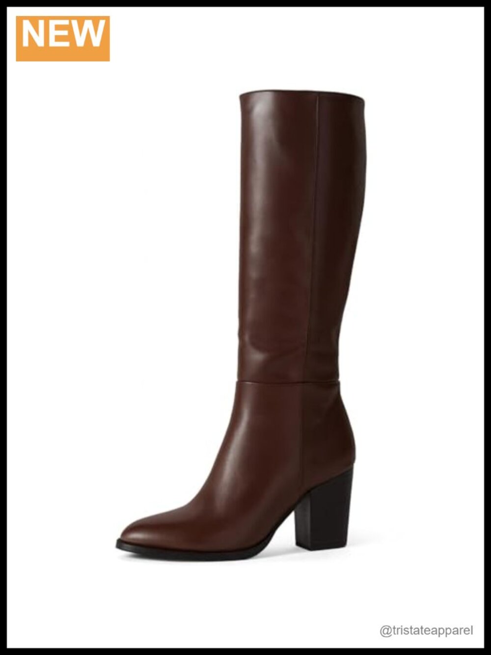 Faux Leather Knee High Boots Chunky Heel Pointed Toe Fall